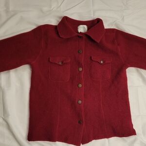 Unique Vintage Burgundy Button-Up 100% wool cardigan